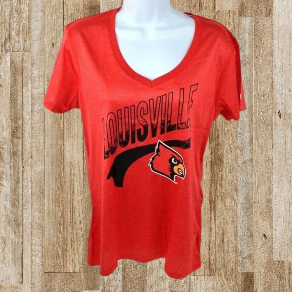 Louisville Cardinals V-Neck Shirt, Athletic Polyester Medium NEW